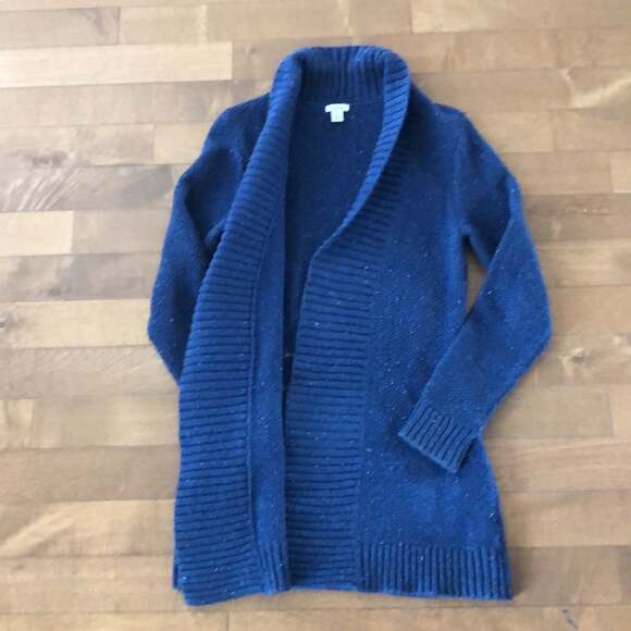 L.L Bean Blue Speckled Chunky Knit shawl collar open front Cardigan size small - Picture 5 of 12
